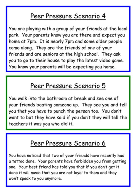 peer pressure scenario cards  lmcd teaching resources tes