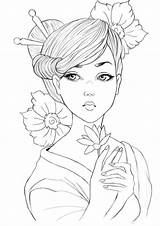 Geisha Colouring Colorear Geishas Orientali Desenho 1040 Diseños Tattoo Adulta Personnage Coloriages sketch template