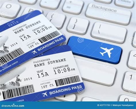 ticket booking boarding pass  laptop keyboard stock illustration image