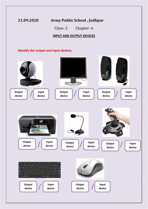 input  output devices interactive worksheet computer science lessons output device