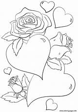 Coloring Roses Hearts Pages Printable sketch template