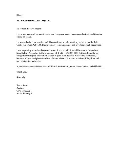 letter  explanation  credit inquiries template examples letter