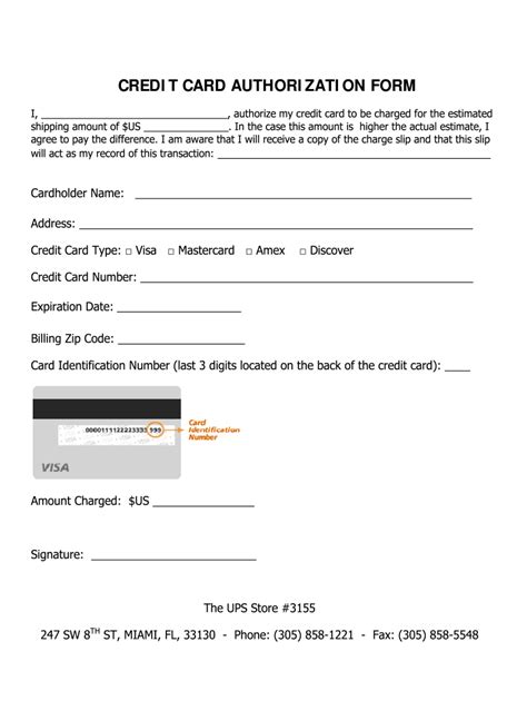 credit card authorization form fill  printable fillable