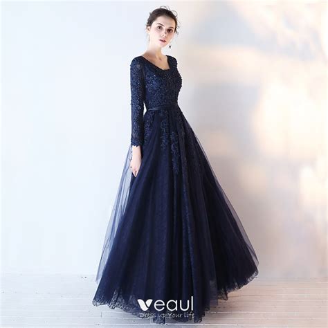 Chic Beautiful Navy Blue Prom Dresses 2017 A Line