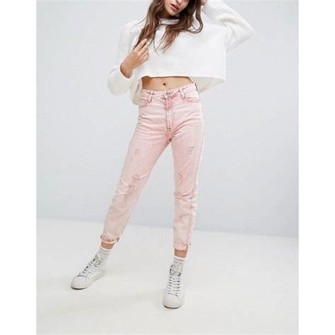 bershka rip mom jeans    polyvore featuring jeans slim jeans ripped zipper jeans