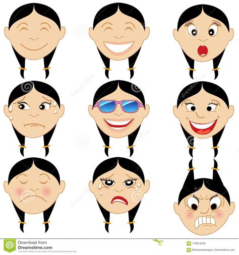Chinese Girl Emoticon Emoji Stickers Stock Vector