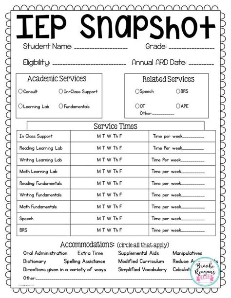 editable iep snapshot  teacher comment form special education