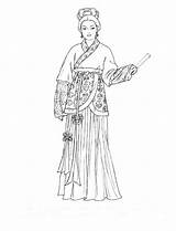 Coloring Pages Fashion Chinese Oriential Book Dynasty History Dress sketch template