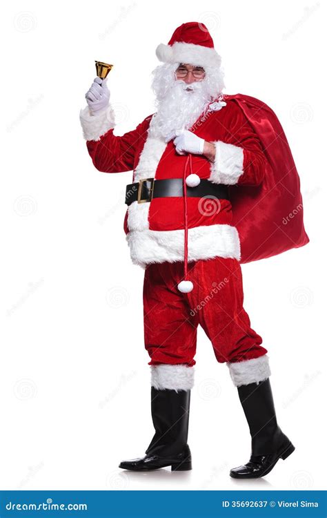 full body picture  santa claus sounding  bell stock image image