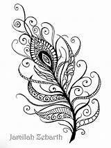 Feather Drawing Zentangle Mandala Motif Tattoo Inspired Popular Take Peacock Feathers Doodle sketch template