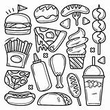 Doodle Food Junk Drawn Vector Hand Collection Premium sketch template