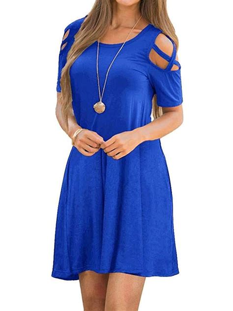 ezbelle womens cold shoulder dresses  pockets loose strappy  shirt swing dress  amazon