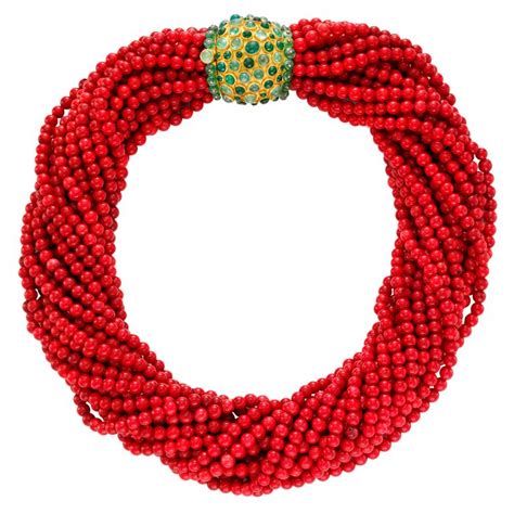rene boivin a coral torsade with gold and emerald clasp beautiful
