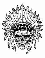 Coloring Native Indian Skull Chief Pages Indians Adults American Adult Vector Color Feathers Justcolor Tattoo Print Kids Simple Children Americans sketch template