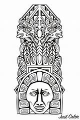 Coloring Mayan Inca Totem Aztec Mayans Aztecs Pages Incas Adult Inspiration Inspired Drawing Mask Adults Maya Printable Source Coloriage Culture sketch template