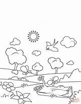 Coloring Pages Spring Meadow Blossoming Printable Popular Drawing sketch template