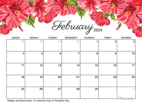 february  calendar  printable  holidays