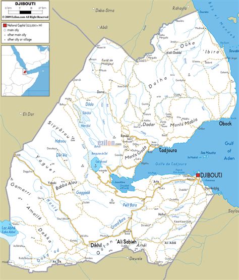 Road Map Of Djibouti Ezilon Maps