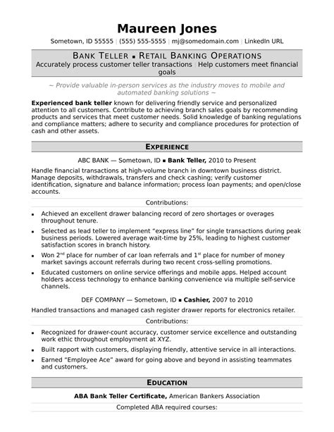 bank teller resume skills resume