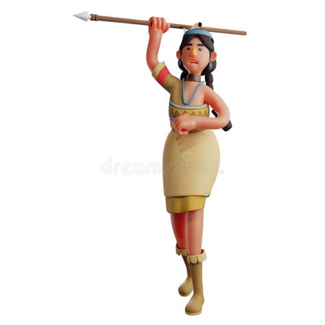3d indian girl cartoon picture throwing her spear stock illustration