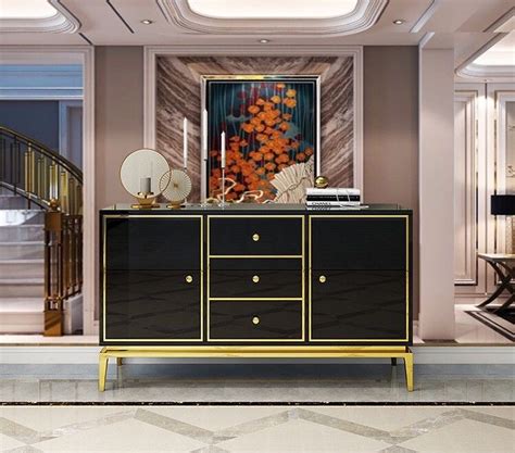 luxury design living room side cabinet  high gloss surface steel legs