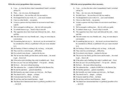 prepositions test  answer key