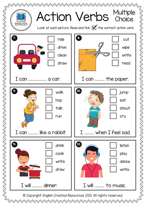 action verbs activity book english created resources