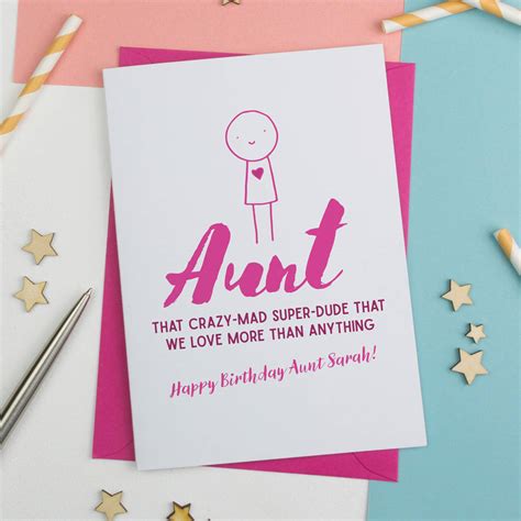 personalised auntie character birthday card by a is for alphabet
