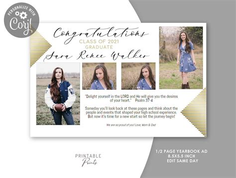 yearbook ad template  page senior dedication tribute etsy