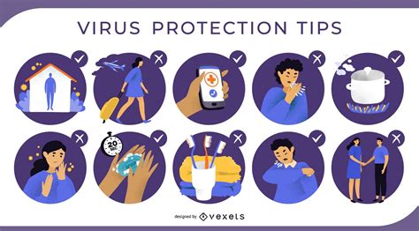 virus protection tips illustration set vector