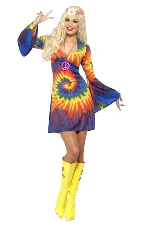 ladies tie dye 60s 70s retro hippie go go girl disco licensed costume