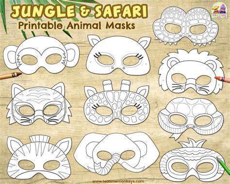 jungle safari animals printable masks  colouring payhip
