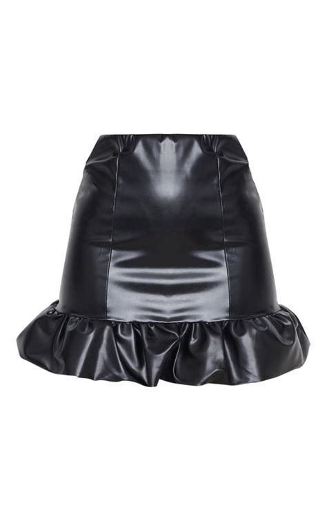 black faux leather ruffle hem mini skirt prettylittlething usa