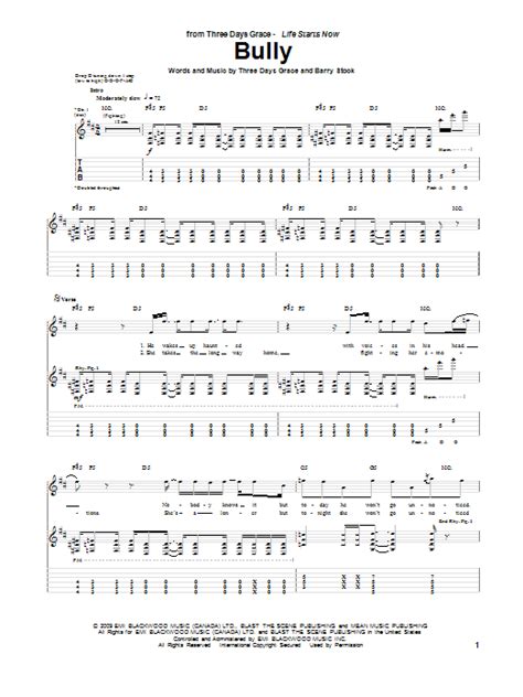 Three Days Grace Bully Sheet Music Notes Chords Sheet Music Notes