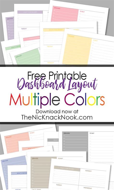 printable dashboard layout  multiple colors