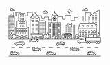 Outline City Road Street Cars Premium Buildings Urban Vector Line Scene sketch template