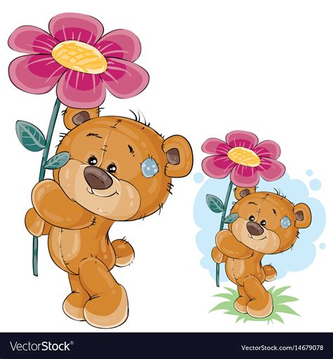 teddy bear holding  pink flower royalty  vector image