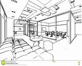 Perspective Office Sketch Interior Drawing Outline Space sketch template