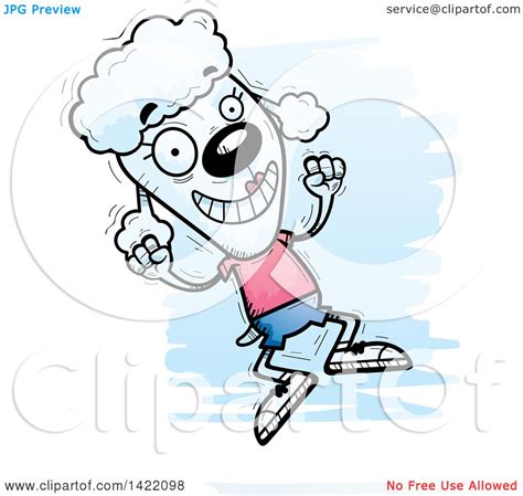 Clipart Of A Cartoon Doodled Female Poodle Jumping For Joy
