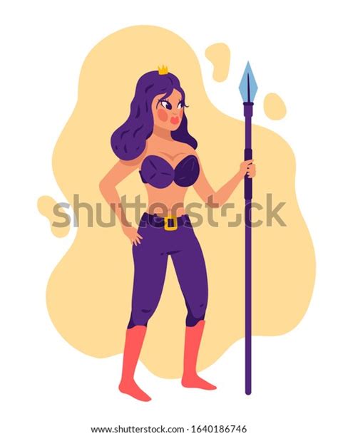 sexy amazon girl spear her hands stock illustration 1640186746