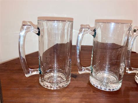 Large Beer Mug 26 5oz Heavy Clear Glass Set Of 3 With Large Etsy