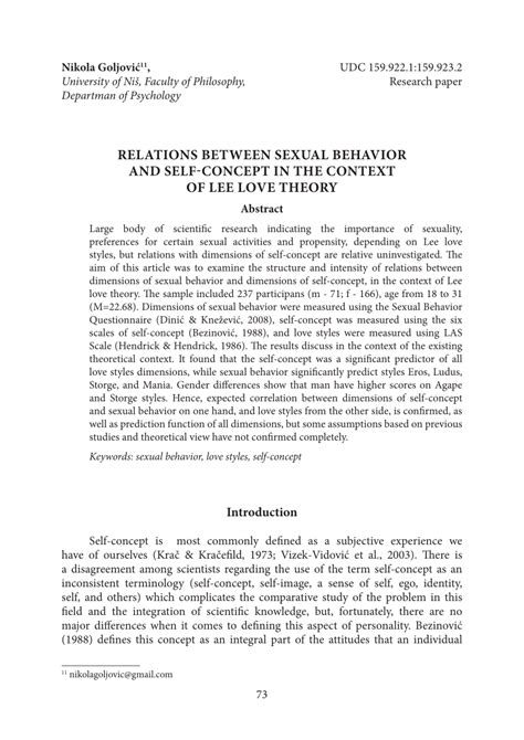 pdf relations between sexual behavior and self concept in the context of lee love theory