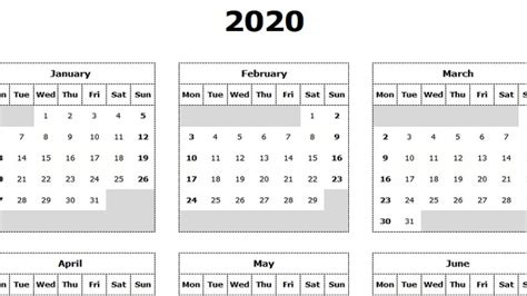 Take Yearly Calendar Printable 2020 Start On Monday