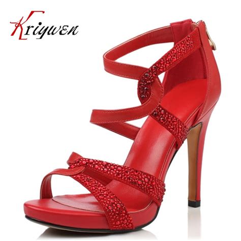 2016summer crystal platforms thin high heels red ladies sandals