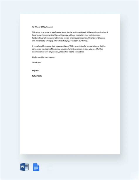 personal letter  recommendation   family member template