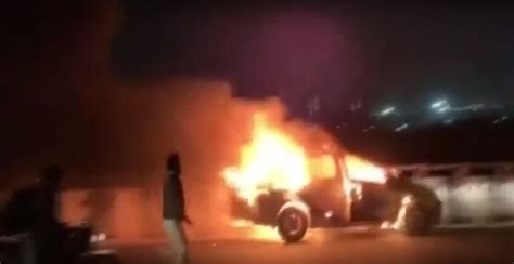 dramatic video shows burning car rolling down a flyover