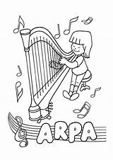 Instrumentos Arpa Tocando Pintar Musicales Musica Harp Cuerda Colorearimagenes Barometro Tudodesenhos Toca Años Riomar sketch template