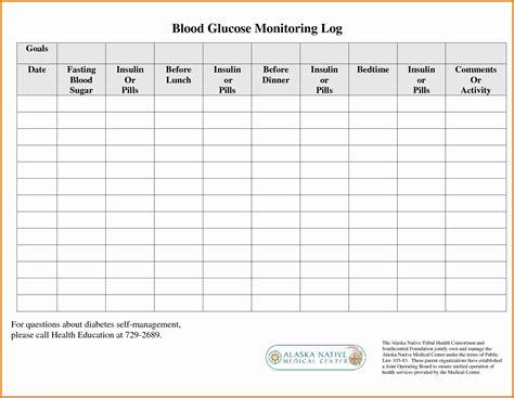diabetes glucose log spreadsheet  printable blood sugar chart