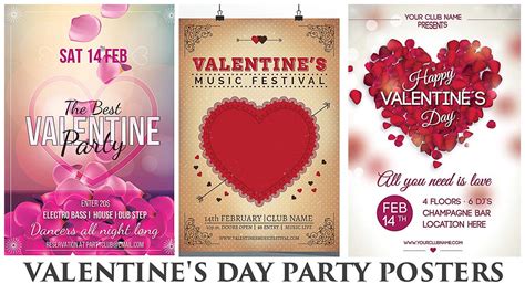 valentines club party poster  petals