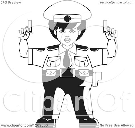 clipart of a black and white chubby police woman holding